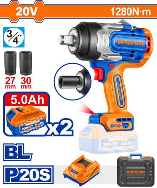 BAT - LLAVE DE IMPACTO 3/4 WADFOW 20V 5AH 1280NM 2BAT+1CARG BRUSHLESS
