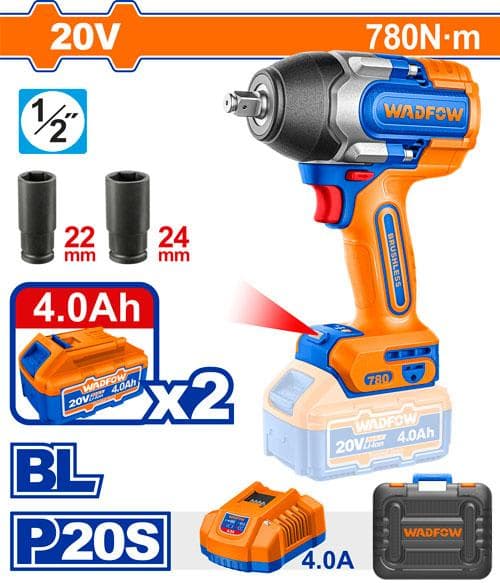 BAT - LLAVE DE IMPACTO 1/2 WADFOW 20V 4AH 780NM 2BAT+1CARG BRUSHLESS