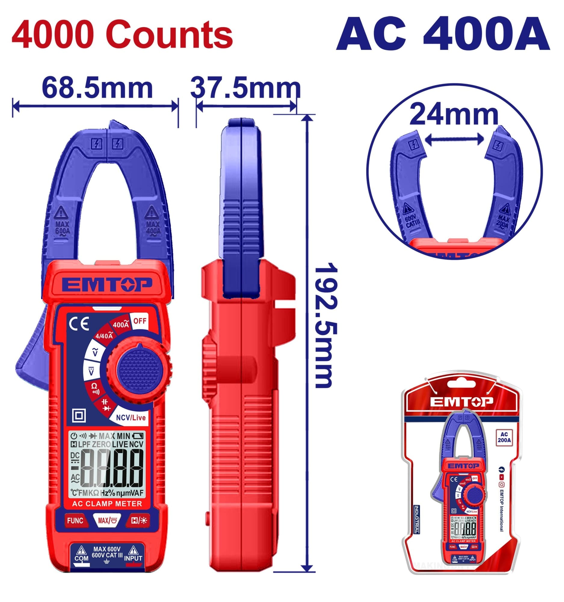 PINZA AMPEROMETRICA EMTOP 400A