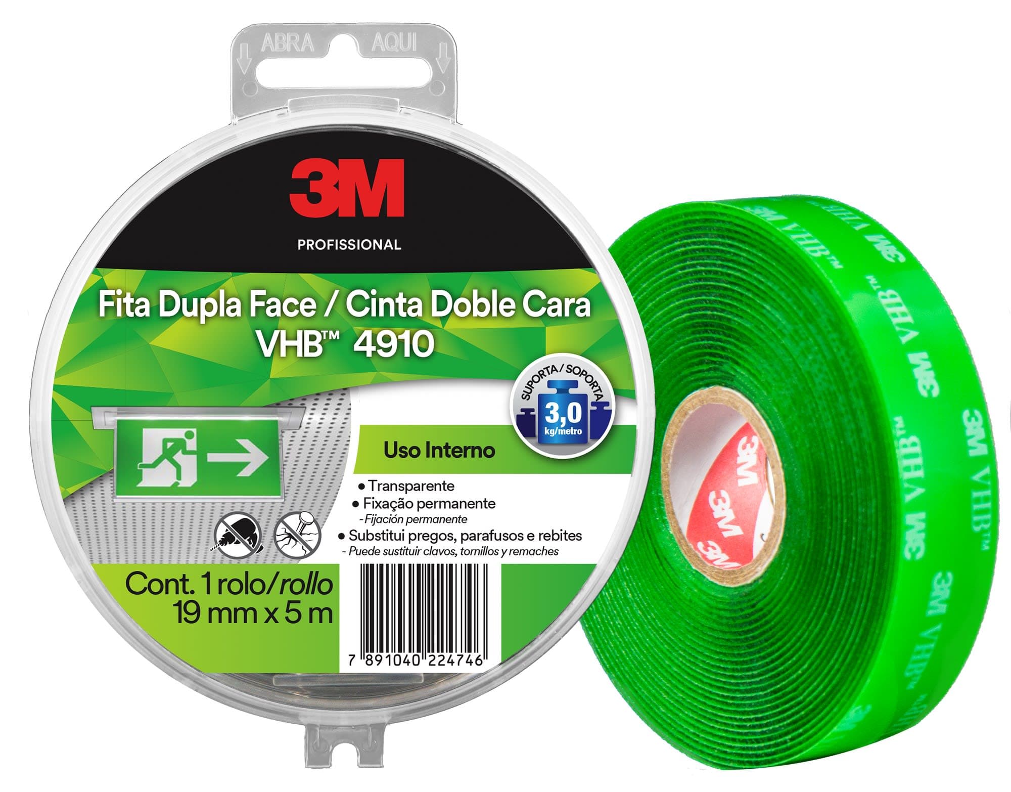 CINTA DOBLE FAZ 3M INTERIOR 19MMX5M