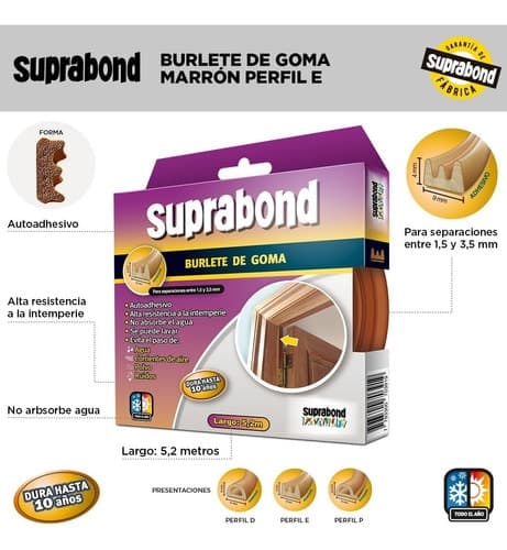 BURLETE AUTOADHESIVO GOMA SUPRABOND MARRON SLTE5MI